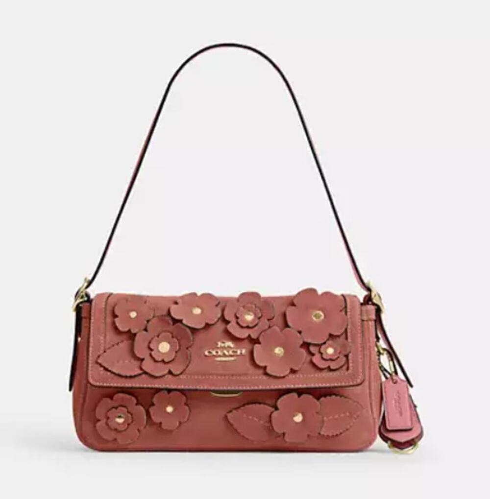 COACH Etta Small Flap Shoulder Bag With Floral Appliqué Two Way Strap